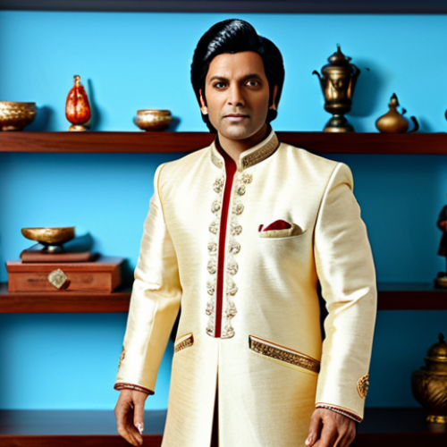 Home 9 고급 피규어 브랜드의 특징 - **Prompt:** A highly detailed Hot Toys figure of a Bollywood actor in traditional Sherwani, displaye...